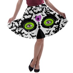 Bat Lady Sugar Skull A-line Skater Skirt by burpdesignsA