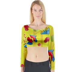 Playful Day - Yellow  Long Sleeve Crop Top by Valentinaart