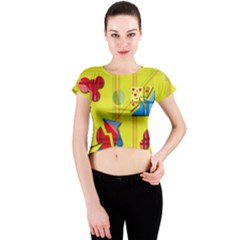 Playful Day - Yellow  Crew Neck Crop Top by Valentinaart