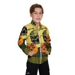 Halloween, Funny Pumpkins And Skull With Spider Wind Breaker (kids) by FantasyWorld7