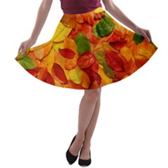 Colorful Fall Leaves A-line Skater Skirt