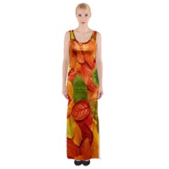 Colorful Fall Leaves Maxi Thigh Split Dress