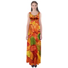 Colorful Fall Leaves Empire Waist Maxi Dress