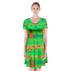 Green Xmas Magic Short Sleeve V-neck Flare Dress by Valentinaart