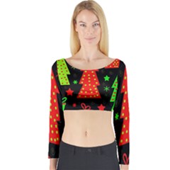 Merry Xmas Long Sleeve Crop Top by Valentinaart