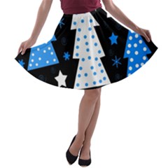 Blue Playful Xmas A-line Skater Skirt by Valentinaart