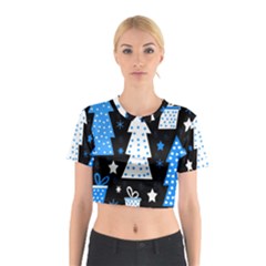 Blue Playful Xmas Cotton Crop Top