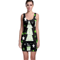 Green Playful Xmas Sleeveless Bodycon Dress by Valentinaart