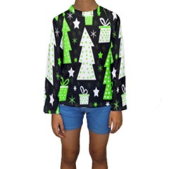 Green Playful Xmas Kids  Long Sleeve Swimwear