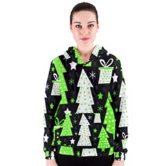 Green Playful Xmas Women s Zipper Hoodie by Valentinaart