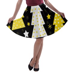 Yellow Playful Xmas A-line Skater Skirt by Valentinaart