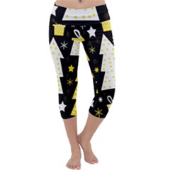 Yellow Playful Xmas Capri Yoga Leggings