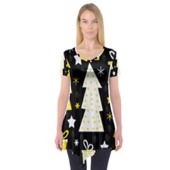 Yellow Playful Xmas Short Sleeve Tunic  by Valentinaart