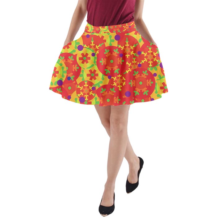 Orange design A-Line Pocket Skirt