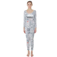 Houses Pattern Long Sleeve Catsuit