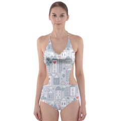 Houses Pattern Cut-out One Piece Swimsuit