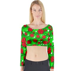 Xmas Flowers Long Sleeve Crop Top by Valentinaart