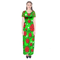 Xmas Flowers Short Sleeve Maxi Dress