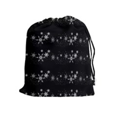 Black Elegant  Xmas Design Drawstring Pouches (extra Large) by Valentinaart