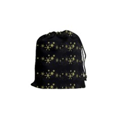 Yellow Elegant Xmas Snowflakes Drawstring Pouches (small) 