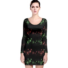 Decorative Xmas Snowflakes Long Sleeve Velvet Bodycon Dress