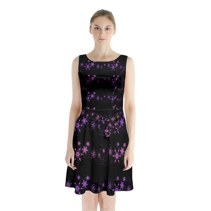 Purple elegant Xmas Sleeveless Chiffon Waist Tie Dress