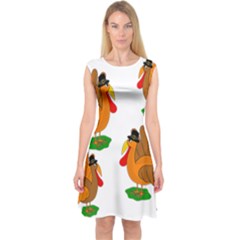 Thanksgiving Turkeys Capsleeve Midi Dress by Valentinaart