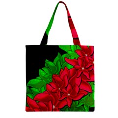 Xmas Red Flowers Zipper Grocery Tote Bag by Valentinaart