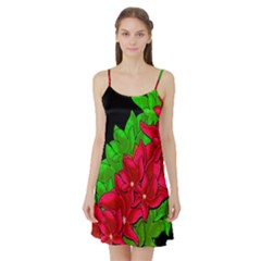 Xmas Red Flowers Satin Night Slip by Valentinaart