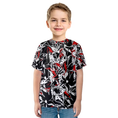 Red Abstract Flowers Kids  Sport Mesh Tee by Valentinaart