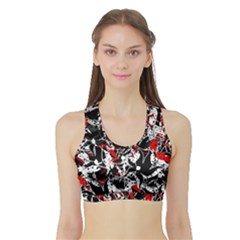 Red Abstract Flowers Sports Bra With Border by Valentinaart