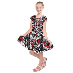 Red Abstract Flowers Kids  Short Sleeve Dress by Valentinaart