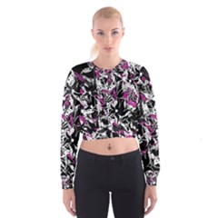 Purple Abstract Flowers Women s Cropped Sweatshirt by Valentinaart