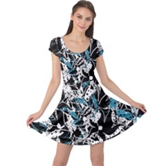 Blue Abstract Flowers Cap Sleeve Dresses by Valentinaart