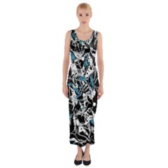 Blue Abstract Flowers Fitted Maxi Dress