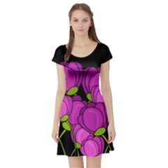Purple tulips Short Sleeve Skater Dress