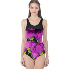 Purple Tulips One Piece Swimsuit by Valentinaart