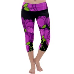 Purple tulips Capri Yoga Leggings