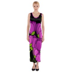 Purple tulips Fitted Maxi Dress