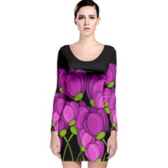 Purple tulips Long Sleeve Velvet Bodycon Dress