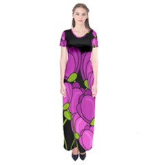 Purple tulips Short Sleeve Maxi Dress