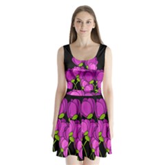 Purple tulips Split Back Mini Dress 