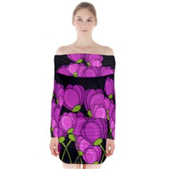 Purple tulips Long Sleeve Off Shoulder Dress