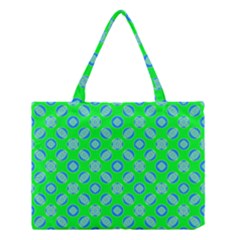 Mod Blue Circles On Bright Green Medium Tote Bag by BrightVibesDesign