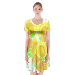 Yellow Flowers Short Sleeve V-neck Flare Dress by Valentinaart