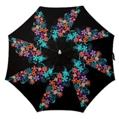 Coorful Flower Design On Black Background Straight Umbrellas by GabriellaDavid
