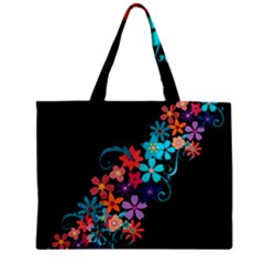 Coorful Flower Design On Black Background Zipper Mini Tote Bag by GabriellaDavid