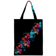 Coorful Flower Design On Black Background Zipper Classic Tote Bag by GabriellaDavid