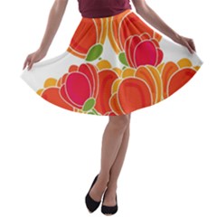 Orange Flowers  A-line Skater Skirt by Valentinaart