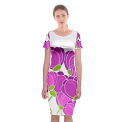 Purple Flowers Classic Short Sleeve Midi Dress by Valentinaart